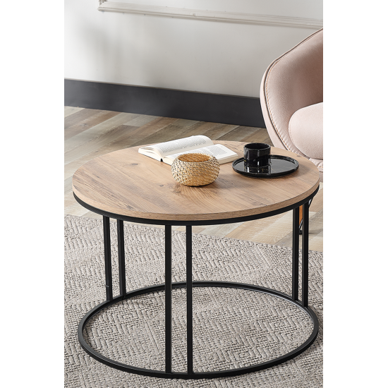 Sedaş Living Units Salon Orta Sehpa Açık Ceviz Suntalam (Siyah) Metal Ayak Orta Sehpa