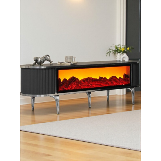 Tv Ünitesi Şömineli Antrasit Gümüş Ayak Bluetooth Ve Hoparlörlü Kumandalı 160 Cm şöminetv-003, one size