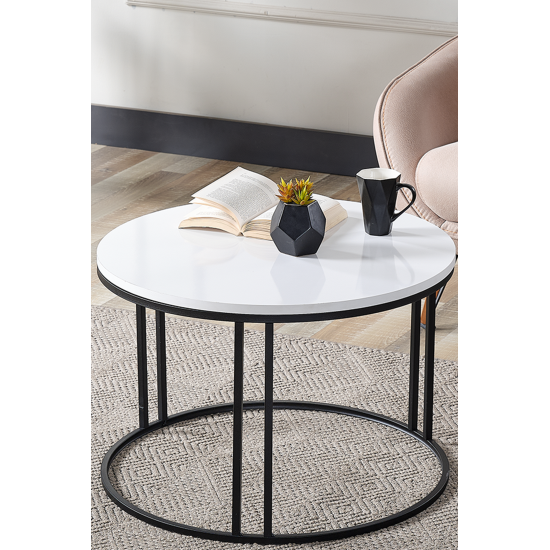 Salon Orta Sehpa BEYAZ Suntalam (SİYAH) Metal Ayak Orta Sehpa CORT-002, one size