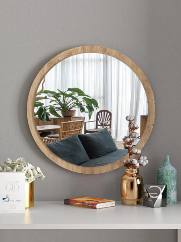 ANTİK ÇAM Dekoratif Yuvarlak Antre Hol Koridor Duvar Salon Mutfak Banyo Wc Ofis Aynası 60 cm 60CMACDVRAYNASI-001, one size
