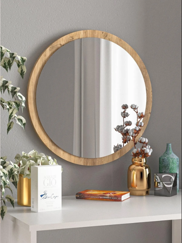 Dekoratif Yuvarlak Antre Hol Koridor Duvar Salon Mutfak Banyo Wc Ofis Aynası 50 cm DUVARAYNASI-002, one size