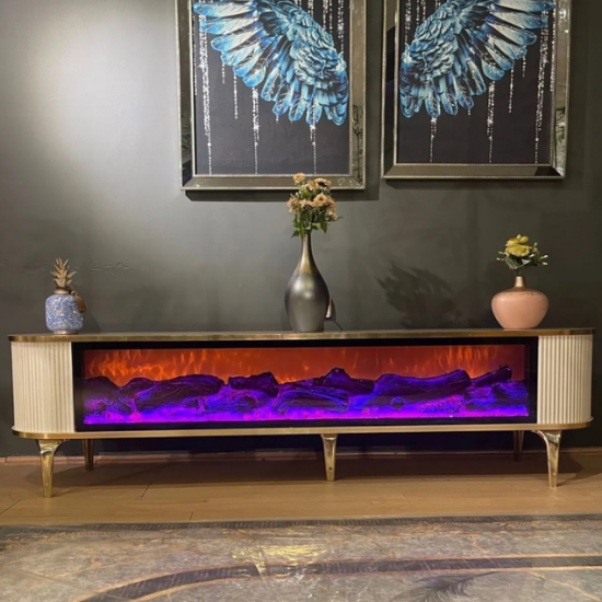 Şömineli Beyaz Suntalam Gold Ayak Bluetooth Ve Hoparlörlü