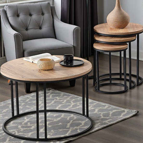 4'lü Açık Ceviz Suntalam Siyah Ayak C Model Takım Sehpa